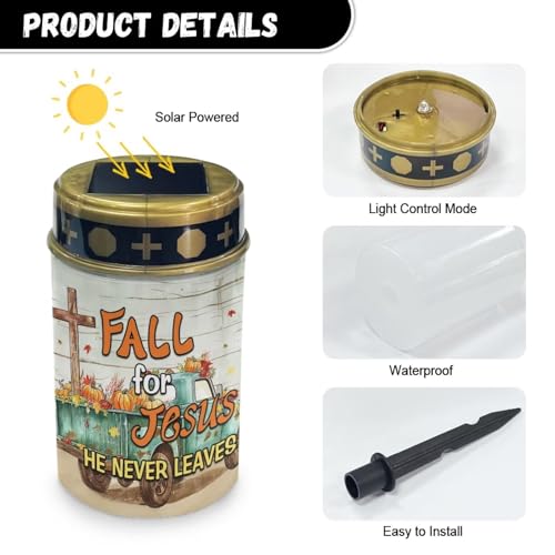 Image of Fall for Jesus Light for Prayer Cemetery Solar Lights for Grave Cemetery Fall Decoration Candle Lamp Eternal Lights for Graves Cemetery Memorial Gift 2 Pcs