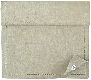 Linen & Cotton Luxury Hemstitched Natural Table Runner FLORENCE, 100% Linen - 43 x 270cm (17.2''x 108''), Beige
