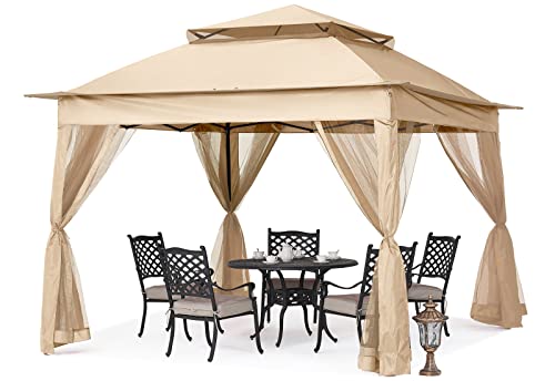 Image of MASTERCANOPY 11x11 ft Pop Up Gazebo with Netting Screen Walls, Khaki