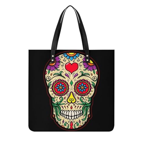 Sac à main crâne fleuri pour femmes, un grand tote bag de voyage 39x39cm