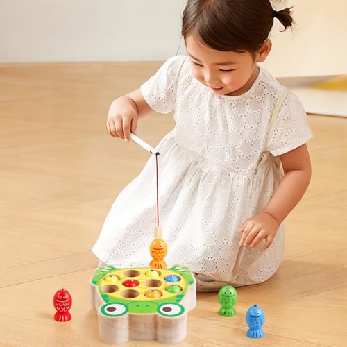 Skrtuan Montessori Holzspielzeug,Spielzeug ab 2 3 4 Jahre Magnet-Angelspielzeug Lernen Feinmotorik, Lernspiele Motorikspielzeug Holz Angelspiel für Kinder