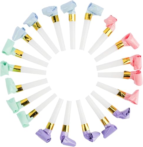 20 Party Blowers - 8cm Multi-Colour Whistles, Foil Blowouts, Hen Parties and Stag Do's (Party Blowers, 20, Count)