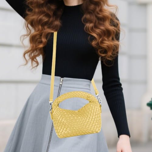 Image of Woven Crossbody Bag Small Tote Cute Purse for Women,Top Handle Handbag Pu Leather Shoulderbag with Detachable Strap