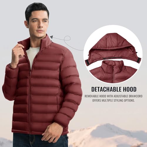 Image of Rdruko Men's Puffer Jacket with Detachable Hood Lightweight