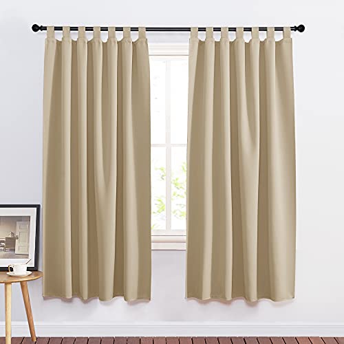 PONY DANCE Beige Tab Top Curtains, (Width 140 x Height 175 cm, Yellow Beige - Image 2