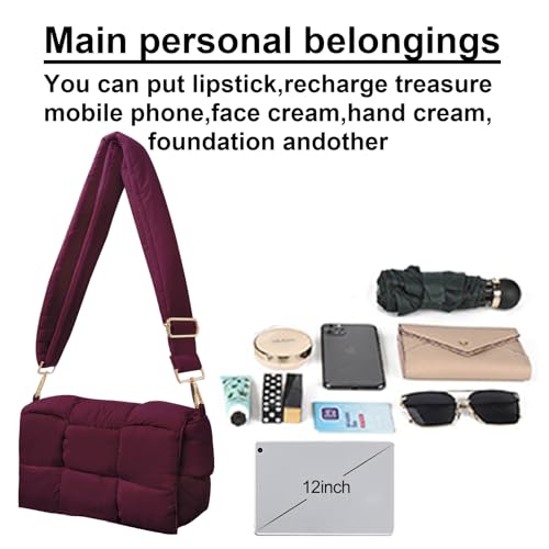 Image of Shoulder Bag Lightweight Puffer Tote Crossbody Bag Handwoven for Women | waterproof nylon, durable, easy clean, soft padded texture, versatile for travel, work, weekend, everyday, adjustable strap