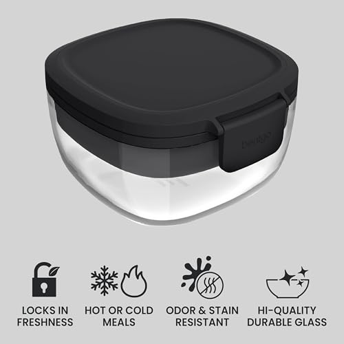 Image of Bentgo Glass Salad Container - 7.6-Cup Salad Bowl with Airtight Lid, Leak-Proof Sauce Container, 4-Compartment Bento Tray & Reusable Fork - BPA-Free for Meal Prep, Office & More (Black Onyx)