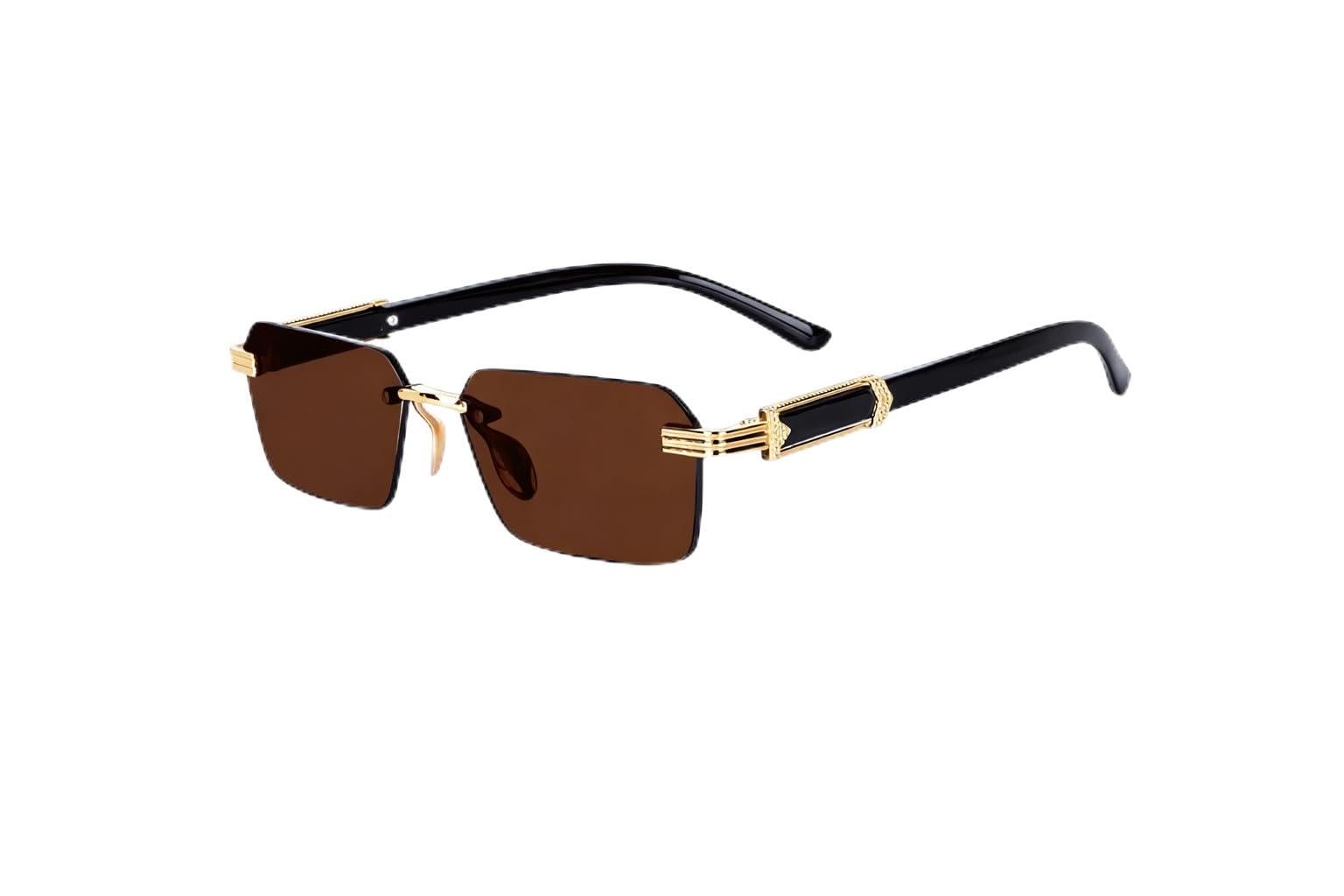 Brown Lens Rimless Sunglasses for Men and Women,-picture-28