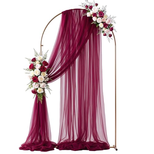 Burgundy Wedding Arch Draping Fabric Sheer Drapes for Backdrop Chiffon Curtains Sheer Fabric Backdrop for Birthday Party Wedding Ceremony Reception Decorations Photo Booth Arch Drapes 5FT x 26FT