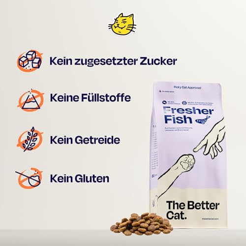 The Better Cat Super Premium Trockenfutter für Katzen | Getreidefreies Katzenfutter Trocken | Hoher Fleischanteil | Ohne Zucker | Mit Probiotika (1kg, Lachs)