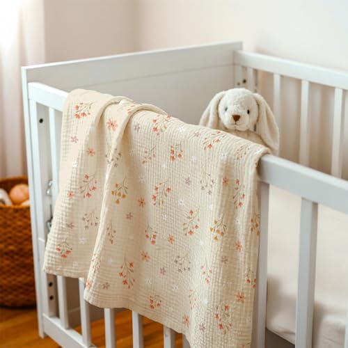 Image of Floral Baby Blankets for Girls, Soft Nursery Minky Blankets with Muslin and Dotted Fleece Back 30x40 inches, Receiving Bed Quilt for Newborn, Infants, Toddlers