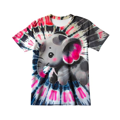 Image of Little Kids Cute Grey Pink Elephant Tie Dye Shirt 6-16 Years Boys' Girls' Hippies Senior Animal Tie-Dye Tee Tshirt Size 4