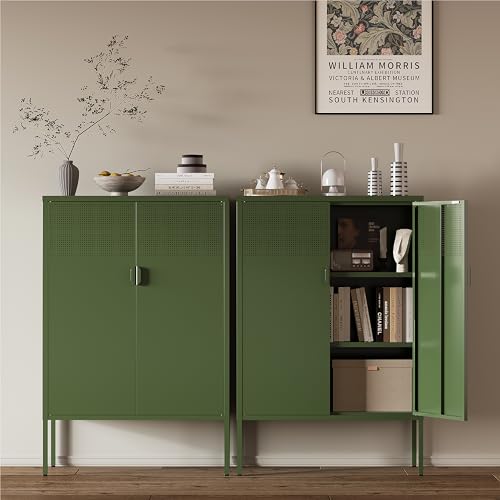 Image of Metal Storage Cabinet,2 Door TV Stand, Metal Mesh Accent Cabinet