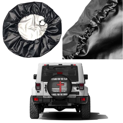 Image of I Stand for The Flag,Kneel for The Cross Spare Tire Cover Dust-Proof Wheel Tire Cover Fit Trailer, RV, SUV and Many Vehicle 14 Inch