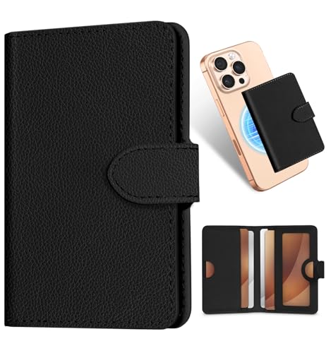 Image of Shorogyt for Magnetic Phone Wallet Compatible with Magsafe Card Holder - Luxury Slim Leather Mag Wallets for Women Fit 4 Cards, for iPhone 17 /16 /15 /14 /13 /12 Series for Apple RFID Magnet, Lyc Black