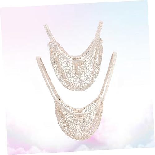 2 Pcs Fashion Cotton Handbag Lightweight Mesh Bag for Shopping Beach and Travel Portable Tote with Soft Handles for Easy Carrying4