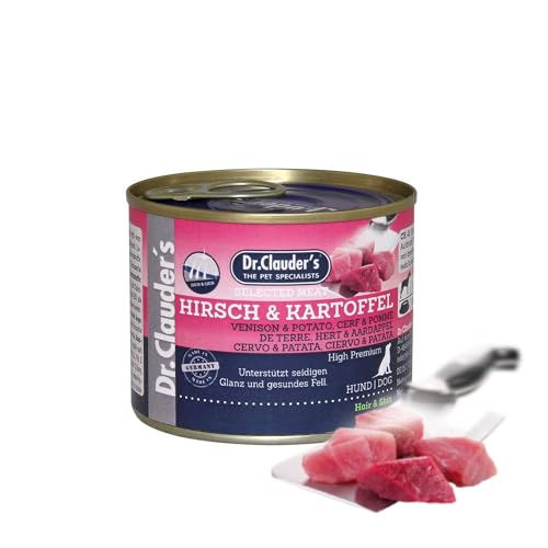 DR.CLAUDER'S - Selected Meat Prebiotic | Nassfutter in Lebensmittelqualität mit Omega-3 aus Lachsöl für ausgewachsene Hunde. Alleinfutter in der Dose | 200g Hirsch&Kartoffel