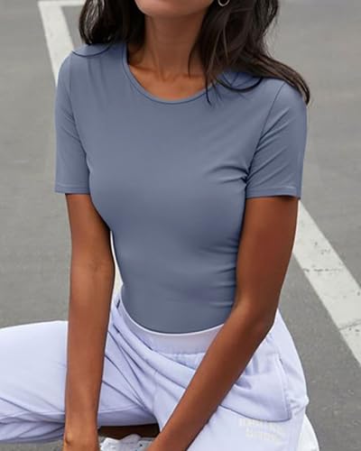 Image of Womens Basic Tees Summer Short Sleeve Shirts Slim Fit Tight T Shirt Going Out Tops Trendy 2026
