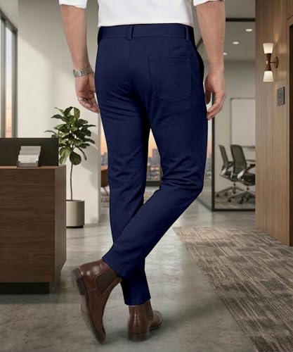 Image of Mehrang Men's Stretchable Stretchable Formal Pant Trousers | Stylish Slim Fit Men's Wear Trousers for Office or Party | Polycotton Knitted Fabric