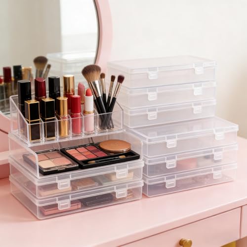 Image of 6 Pcs Clear Plastic Storage Containers Box, Small Rectangle Organizer with Hinged Lid, Small Plastic Case for Collecting Business Cards, Accessories, Crafts, Beads, Jewelry, Screws (clear(B))