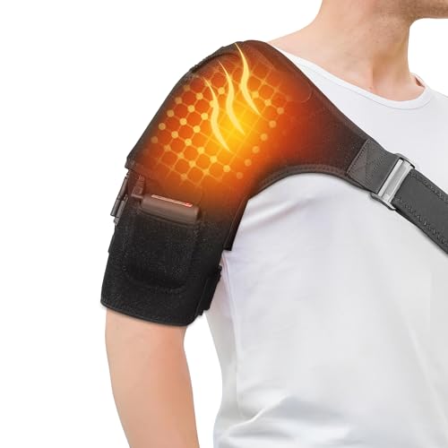 Portable Shoulder Heating Pad with Battery Cordless Heated Shoulder Brace for Women Men Electric Heated Shoulder Wrap with Hot Cold Modes Left Right Shoulder