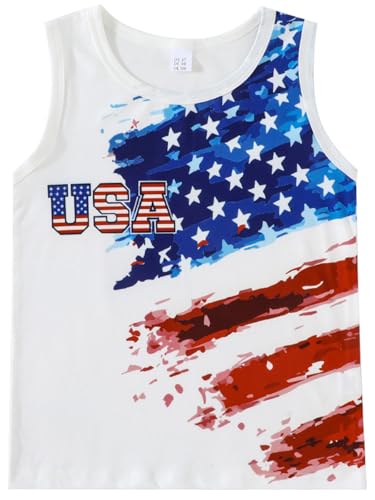 Image of Toddler Boys 4th of July Tank Cotton Kids American Flag Shirts Patriotic Sleeveless Tees Top 2-7 Years