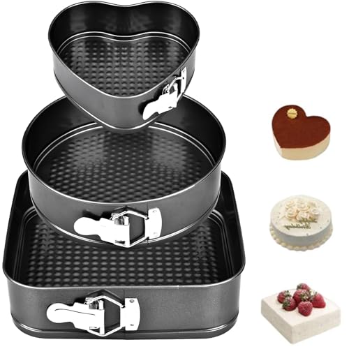 ALFFREUDE 3 Pezzi Tortiera Rimovibile Stampo per Cerniera Acciaio al Carbonio Spesso Fondo Rimovibile Antiaderente Stampo Torta 20/22/24 CM per Torte Quiche Ecc