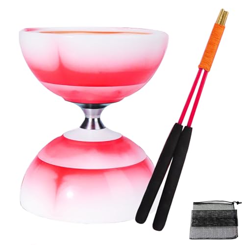 HenMerry Chinese yoyo Diabolo Set-Triple Bearing Diabolo Chinese Yoyo Juggling Toy with with Diablo Sticks, Diabolo String & Net Bag (Red)