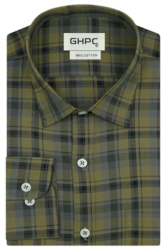 Image of GHPC 100% Cotton Plaid Checks Full Sleeves Regular Fit Formal Shirt for Men