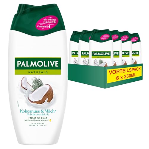 Palmolive Duschgel Naturals Kokosnuss & Milch 6x250ml - Cremedusche mit Feuchtigkeitsmilch und Kokos-Duft