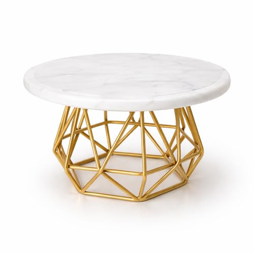 Image of Premium Metal Cake Stand with White Tray & Gold Finish Base | Elegant Dessert Stand for Cakes, Cupcakes, Pastries & Fruits | Decorative Serving Platter for Home, Parties & Gifting