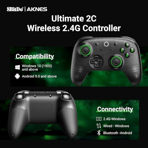 Image of AKNES 8BitDo Ultimate 2C Wireless 2.4G Controller for Windows PC & Android | Gamepad with Hall Effect Joysticks and Hall Triggers, 1000Hz Polling Rate, Remappable L4 /R4 Bumpers (Transparent Black)