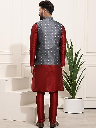 Image of SOJANYA (Since 1958 Men's Silk Blend Kurta Pyjama & Printed Nehru Jacket Combo