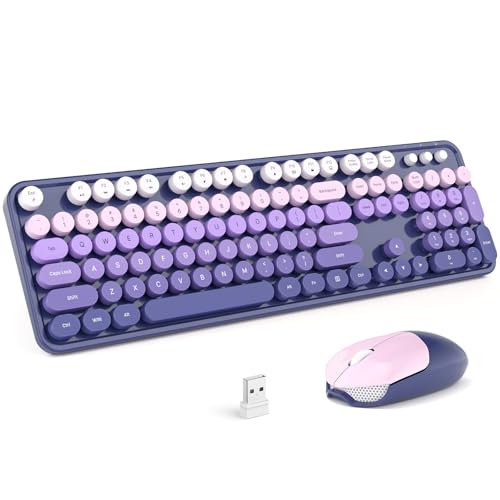 Image of KNOWSQT Wireless Keyboard and Mouse Combo - Purple-Gradient Colorful 2.4G Typewriter Full-Size Cute Keyboards - USB Receiver Plug and Play, for Computer, PC, Laptop, Desktop, Windows