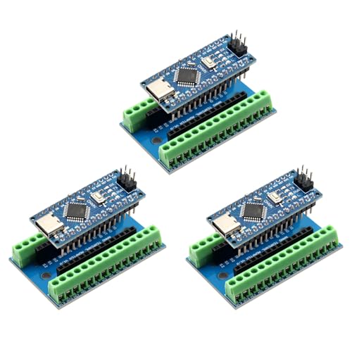 Nano-V3 Module avec Puce CH340 + Nano I/O Shield V1.O Carte d'extension Simple avec bornes à vis Compatible avec Arduino Nano (3 pièces)
