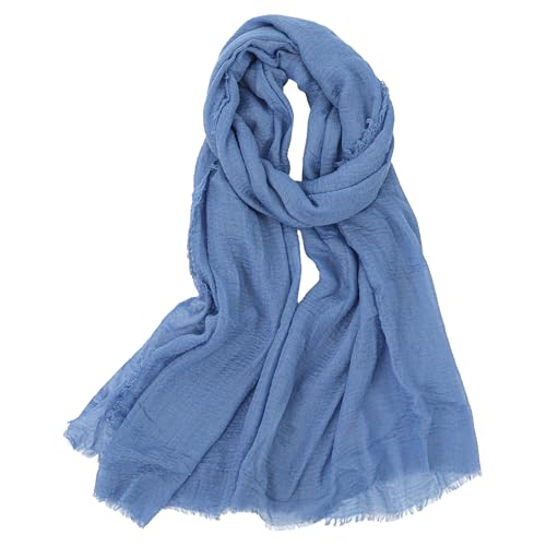 Cotton Blend Scarf Vintage Crinkle Scarf Shawl Solid Linen Scarves with Fringed Long Gauze Shawl for Women, 37
