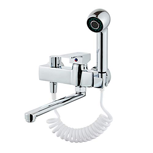 robinet mural cuisine Pistolet pulvérisateur mural d'eau chaude et froide de cuisine en cuivre, chrome, double trou, douchette evier cuisine, mitigeur-Chrome A Cover