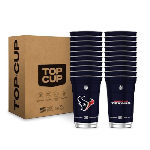 Top Cup NFL Houston Texans 20 oz Reusable Aluminum Cups 20 Count | Officially Licensed, Durable, Reusable & Recyclable, Made in USA