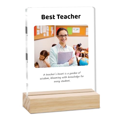 Image of Giftplease Best Teacher Plaque | Personalized Photo Frame with Wooden Stand | Appreciation Gift for Teachers | Teacher's Day Retirement Farewell Gift (Custom Photo & Text CTH 07