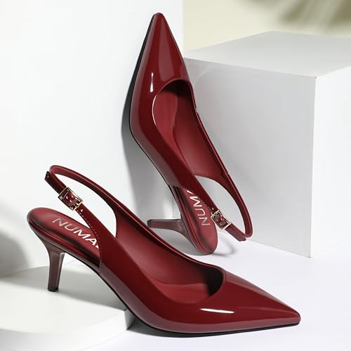 Image of NUMALEO Slingback Heels for Women Pointed Close Toe Kitten Heels Patent Pumps Dress Party Comfy Heeled Sandals Stiletto 2.5 Inch Dress Shoes