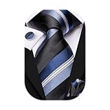 Hi-Tie Mens Black Blue Neck Ties Handkerchief Sets Silk Striped Necktie Pocket Square Cuff-links Sets Wedding Business Holiday