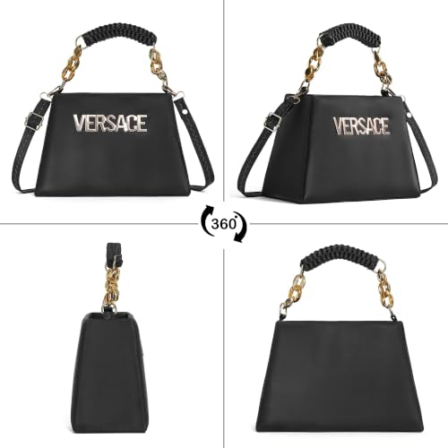 Image of Women's Black Crescent Shoulder Bag with Chain Handle, Premium PU Leather Hobo Handbag, Adjustable Strap, Stylish Purse for Women & Girls