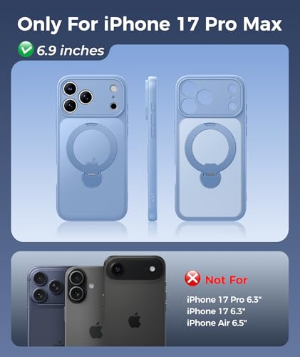 Image of FNTCASE for iPhone 17 Pro-Max Case: [360 Spin Magnetic Stand] [Compatible with Magsafe] [Screen Protector] Translucent Matte Military Grade Shockproof Full Camera Protective Phone Cover - Light Blue