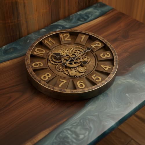 Image of STAR WORK Vintage Gear Wall Clock Industrial Rustic Farmhouse Classic Style Mechanical Charm Perfect for Living Room Bedroom Office or Entryway Decor (Brown -16 INCH)