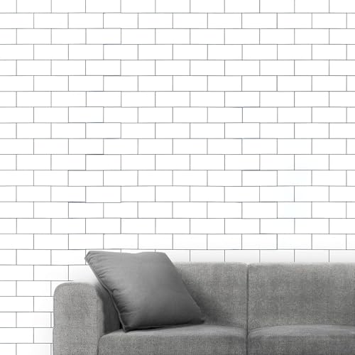 Image of FOKRIM White Brick Wallpaper for Walls Sticker 45x300cm 14-sqft - Peel and Stick Removable Self Adhesive Waterproof Wall Paper for Home Kids Room Play Room