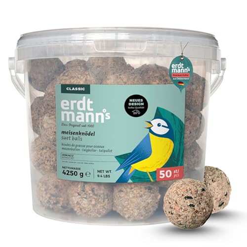 Erdtmanns 50 Meisenknödel ohne Netz im Eimer (1 x 4,25 kg) I Hochwertige Rohstoffe I Für freilebende Vögel I Optimale Konsistenz I Umweltfreundlich I Vielseitig verwendbar