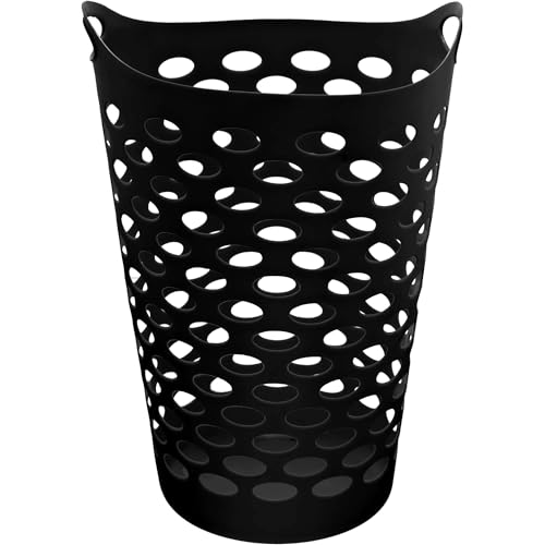 pomiler Flexible Laundry Hamper 2.2 Bushels Laundry Basket With Convenient Carrying Handles, Large Plastic Clothes Storage Organizer for Home, Bathroom, and Bedroom, Black (1)