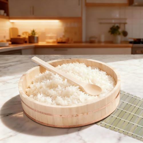 image for LEQC Professional Japanese Hangiri Sushi Rice Mixing Tub Set - Wooden 