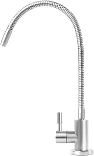 Grifo de agua potable de cuello de cisne para sistemas de ósmosis inversa, grifo de agua de filtro de acero inoxidable 304 con conexión de 1/4 pulgadas, grifo de cocina plateado