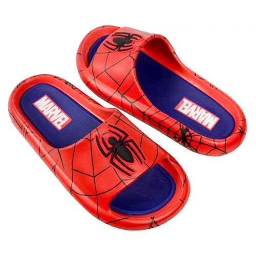 Ground Up Spider-Man Webbed Logo Men's Cloud Comfort Foam Slide Sandals (Red, US Footwear Size System, Adult, Men, Numeric Range, Medium, 9, 10)